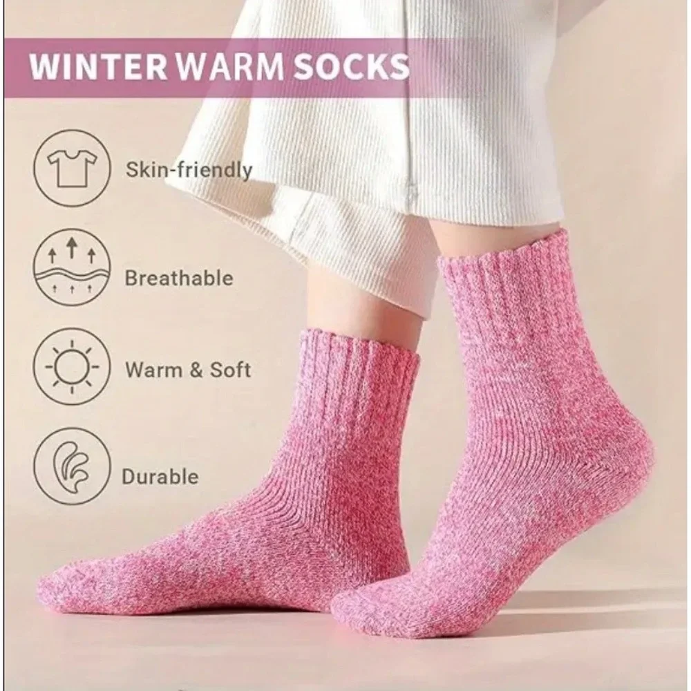 Women's Winter Fashion Warm Thick Bright Color Socks LARGE Wool Blend Pastel 5pk